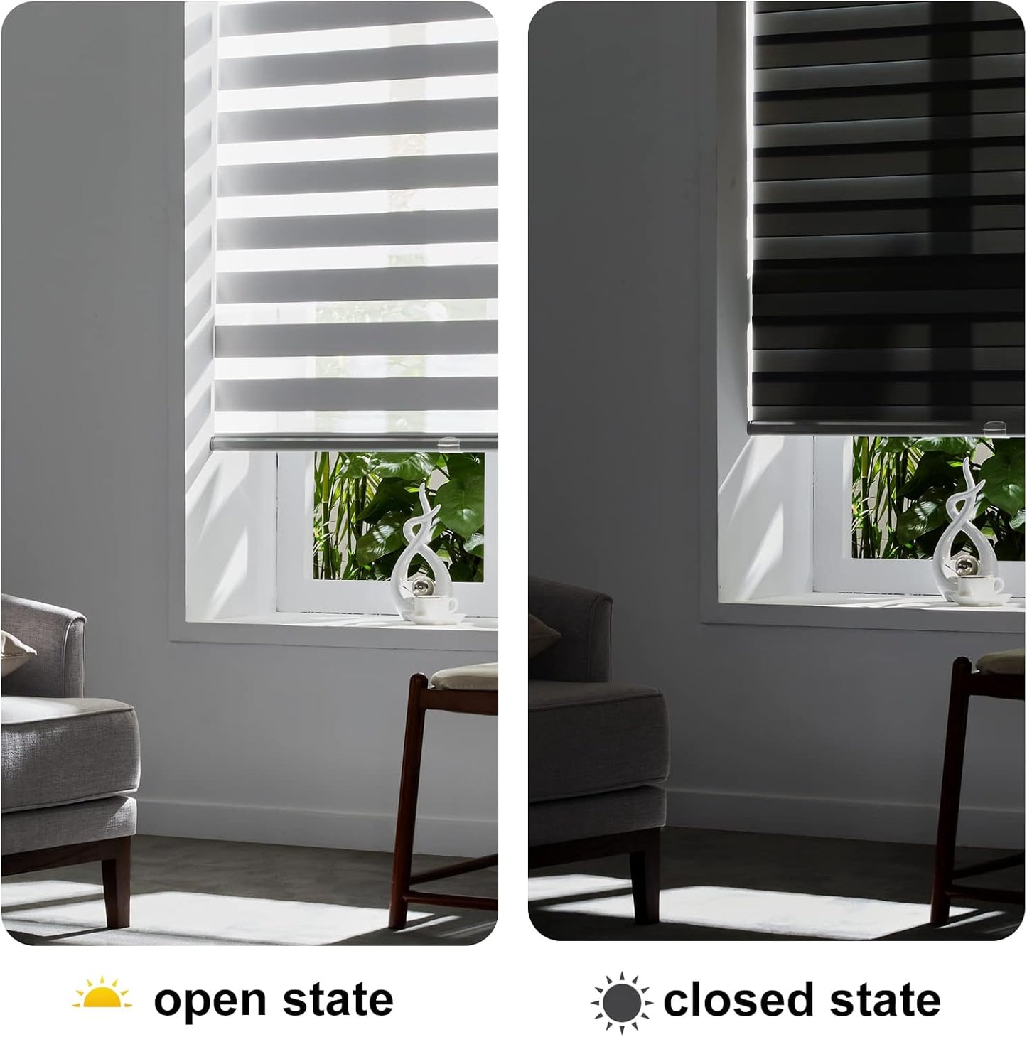 Persilux Cordless Zebra Roller Window Shades Free-Stop Roller Blinds (32" W X 72" H, Grey) Light Control for Day and Night, Light Filtering Sheer Roller Shades for Windows, Easy to Install