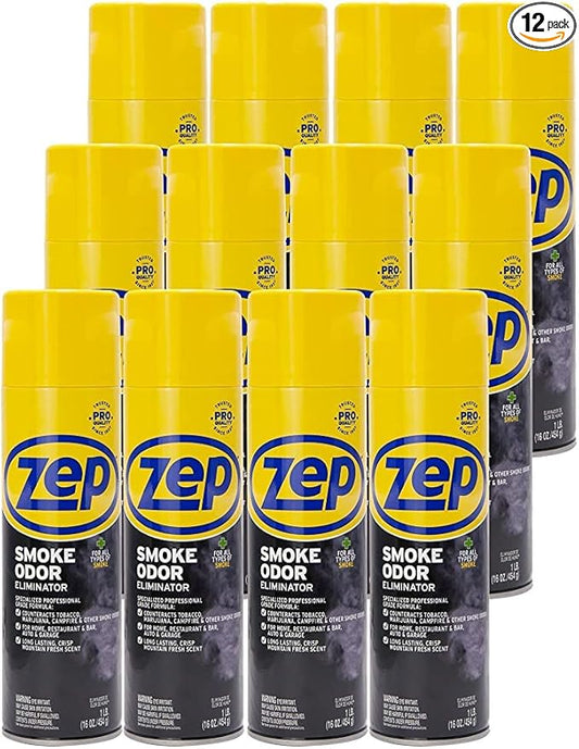 Zep Smoke Odor Eliminator Aerosol Spray - 16 oz. (Pack of 12) ZUSOE16 - Refresh and Deodorize Cannabis, Tobacco, Cigarette, Cigar, and Smoky Air in Homes, Cars, Offices and MORE