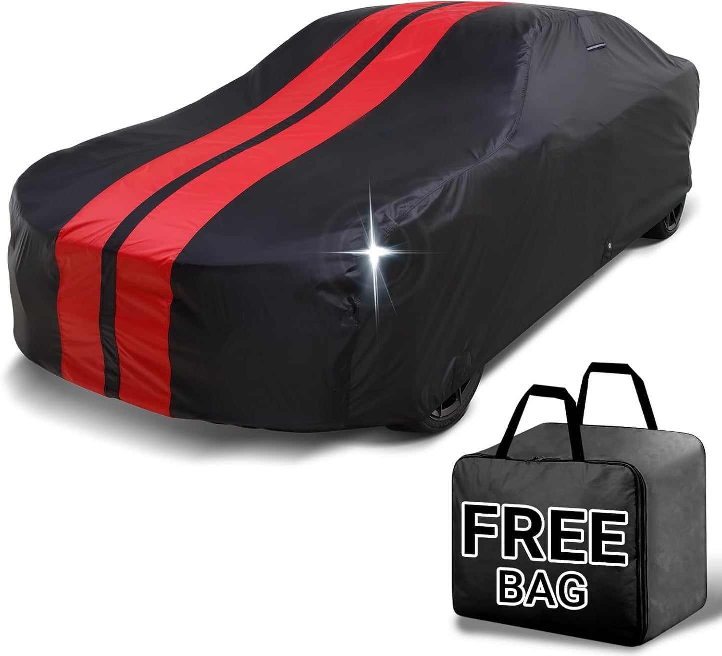 iCarCover Custom Car Cover for Buick Century 2-Door, 4-Door (1936-1958) Waterproof All-Weather Rain Snow UV Sun Protector Full Exterior Indoor Outdoor Car Cover (Stripe - Black/Red)