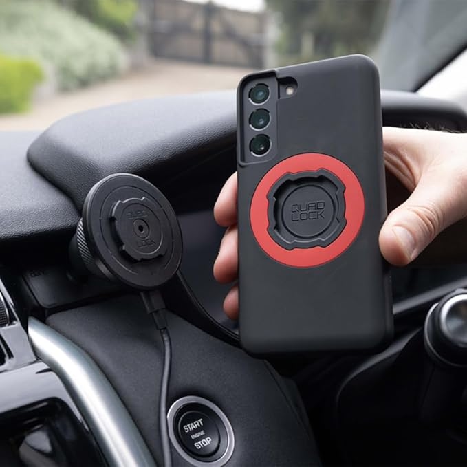 Quad Lock Adhesive Dashboard/Console Car Phone Holder Kit with MAG Wireless Charging Head V2 and MAG Phone Case for iPhone 15 Plus