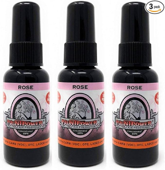 BluntPower (Rose, 3 Pack) Concentrated Air Freshener for Room and Car Spray - Oil-Based Diffuser Spray Bottle - Long-Lasting Bathroom Spray, Car Freshener, & Odor Eliminator Spray