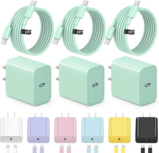 iPhone 17 16 15 Charger Fast Charging 3+3Pack Type C Charger USB C Chargers Block with 6FT Cable for iPhone Air/17/17 Plus/17 Pro/17 Pro Max/16/16 Plus/16 Pro/16 Pro Max/15/15 Pro Max/iPad Pro