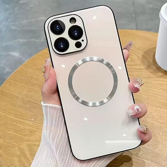 Guppy Compatible with iPhone 15 Pro Case Magnetic, with Full Camera Lens Protector [Compatible with MagSafe] Scratch Resistant Gradient Glass Back Cover Phone Case-White