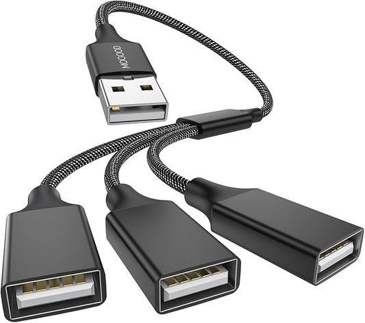 MOGOOD USB 3-Port Expander, 1 Male to 3 Female Extension Cord, Braided & Durable – Fast Data Transfer & Charging Split for Laptop, Car, Keyboard, Mouse, Flash Drive, LED Strip