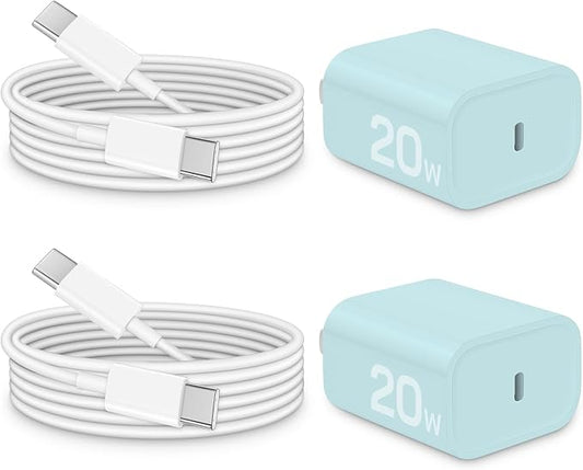 Brasag i Phone 17 16 15 Charger Fast Charging - 20W PD Fast Charger Block with 6Ft USB C Cable for i Phone 17/16/15 Series, i Pad Pro/Air/Mini, Galaxy S23, Pixel 8 & More (2-Pack) Blue