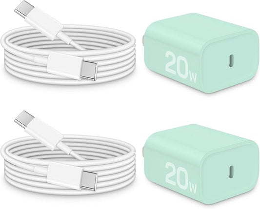 Brasag i Phone 17 16 15 Charger Fast Charging - 20W PD Fast Charger Block with 6Ft USB C Cable for i Phone 17/16/15 Series, i Pad Pro/Air/Mini, Galaxy S23, Pixel 8 & More (2-Pack) Green