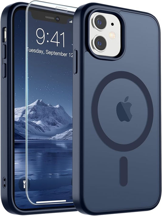 SUPFINE Magnetic for iPhone 11 Phone Case with Screen Protector (Compatible with MagSafe) (Military Grade Drop Protection) Translucent Matte Shockproof Phone Cover,Dark Blue