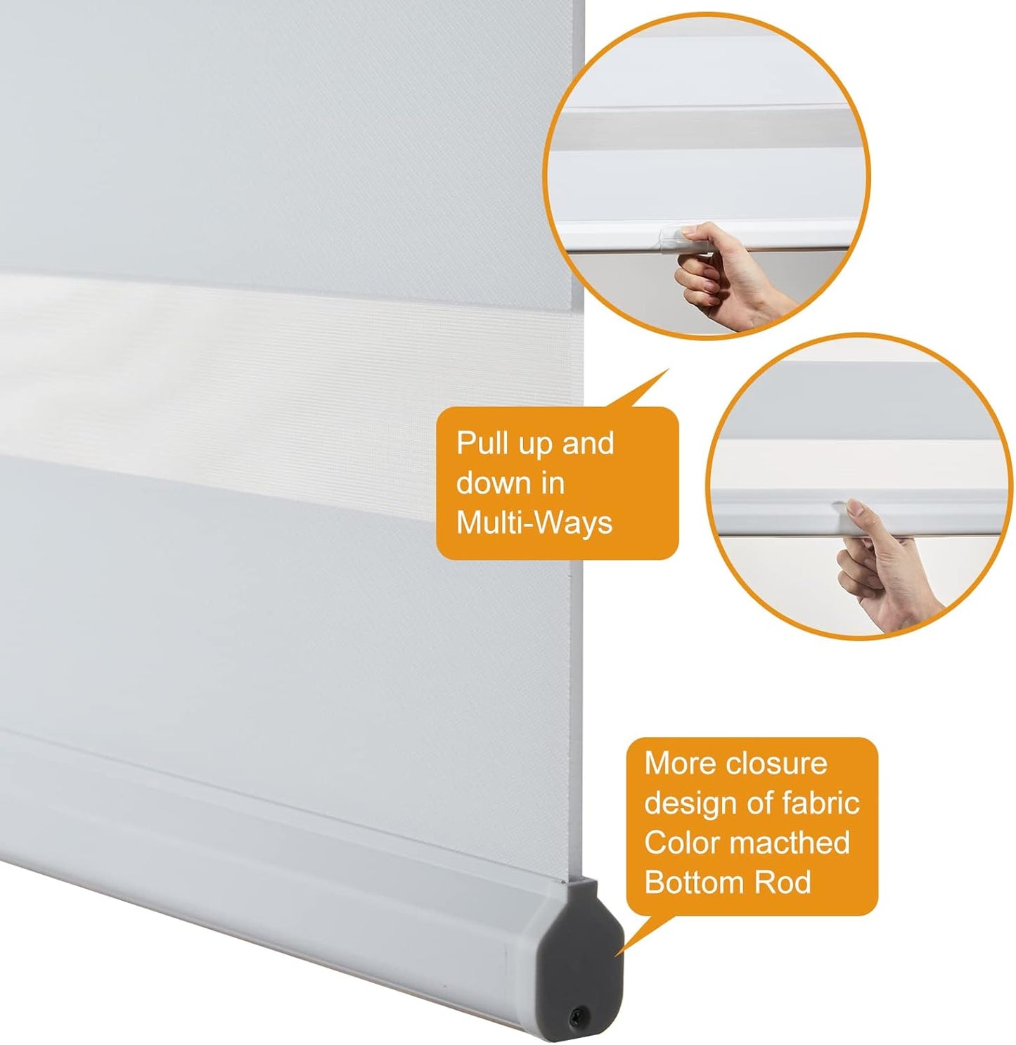 Persilux Cordless Zebra Blinds for Indoor Windows, Free-Stop Light Filtering Sheer Shades, Dual Layer for Day and Night, Roller Shades for Home (36.25" W X 47" H, White)