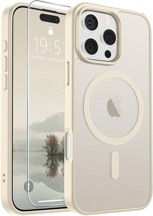 SUPFINE Magnetic for iPhone 16 Pro Max Case (Compatible with MagSafe) (Military Grade Drop Protection) Slim Translucent Matte Shockproof with Anti-Fingerprint Phone Case,Antique White