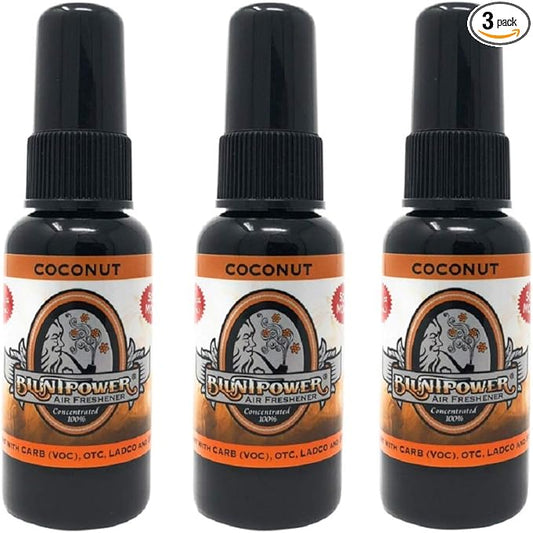 BluntPower (Coconut, 3 Pack) Concentrated Odor Eliminator & Diffuser Oil - Room Deodorizer, Odor Eliminator, Air Freshener - Premium Oil Based Air Freshener