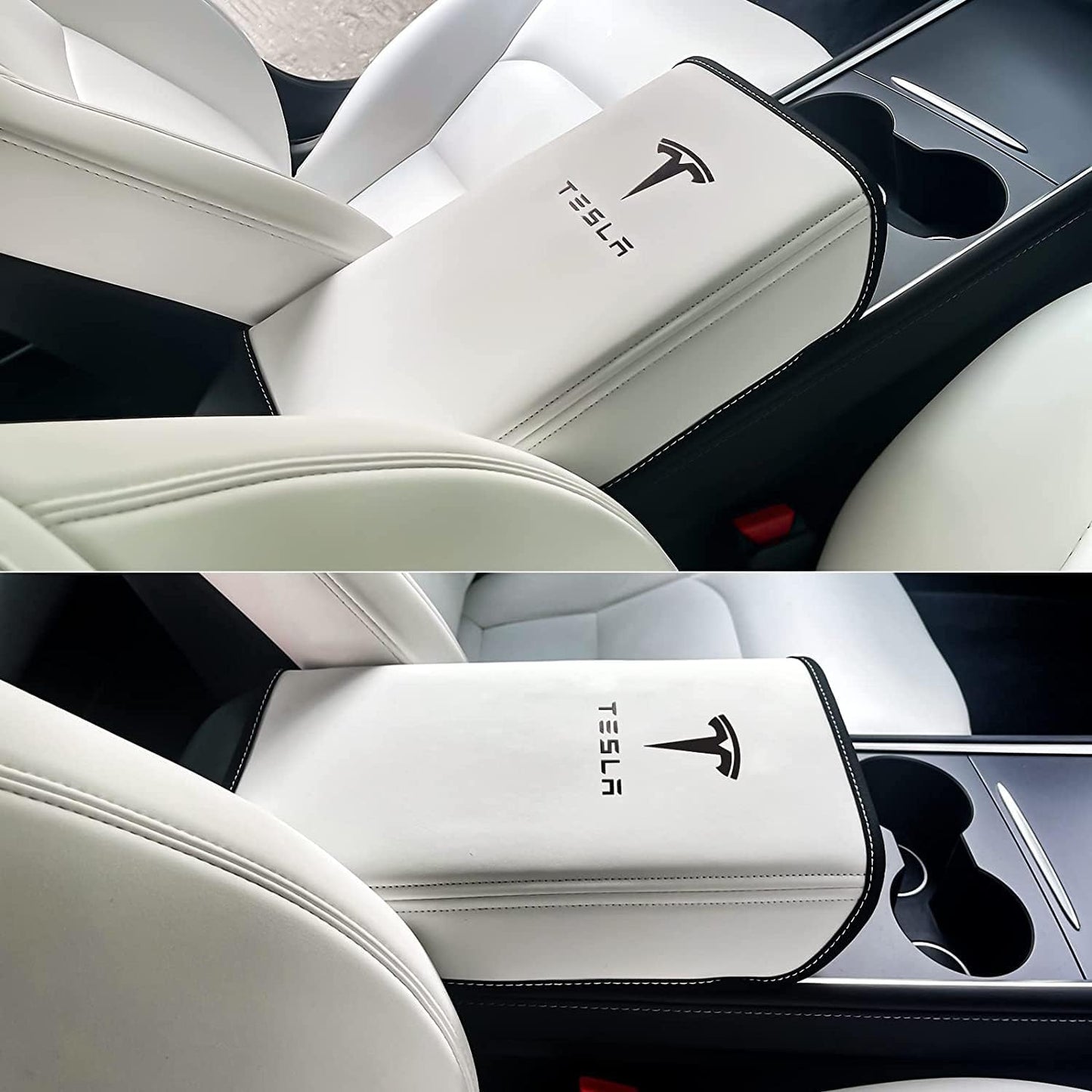 Car Armrest Cover for Tesla Model 3 Y Leather Center Console Armrest Box Cover Anti-Scratch Protector Pad Interior Accessories for Tesla Model 3 Model Y 2017-2023
