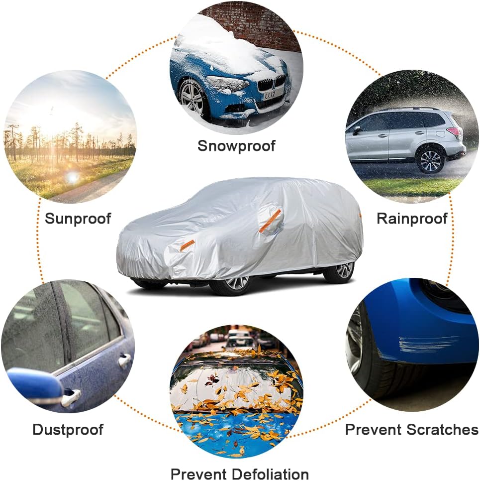 Kayme Car Covers for Automobiles Waterproof All Weather Sun Uv Rain Protection with Zipper Mirror Pocket Fit SUV Jeep Toyota Highlander/Land Cruiser, Honda Pilot,Acura Mdx etc.(191 to 200 Inch) YXL
