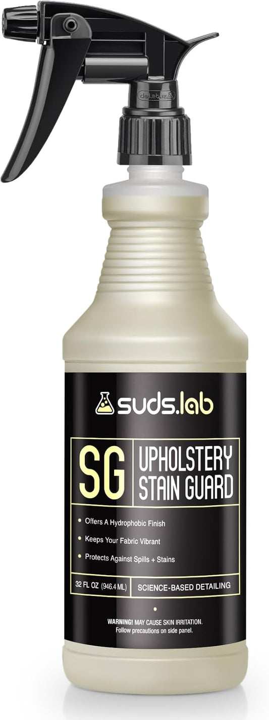 Suds Lab SG Upholstery Stain Guard for Car Seats, Cloth, Furniture, Restore Fabric Repellency and Prevent Stains, 32 Oz.