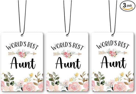 Aunt Auntie Gifts Car Air Freshener Accessories 3pcs,World's Best Gifts for Aunt Christmas, Pink Flower Rustic Hanging Scent Lavender Fragrance Card for Women Closet Bathroom Home Decor