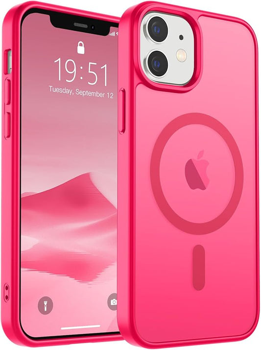 SUPFINE Magnetic for iPhone 12 Case/iPhone 12 Pro Case (Compatible with MagSafe) (Military Grade Drop Protection) Slim Translucent Matte Shockproof with Anti-Fingerprint Phone Case,Hot Pink