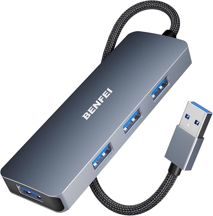 BENFEI USB 3.0 Hub, 4 Ports USB A Splitter Ultra-Slim Expander for Mouse, Keyboard, Flash Drive, U Disk, Printer Compatible with Laptop, Desktop PC, Xbox, PS5, and More