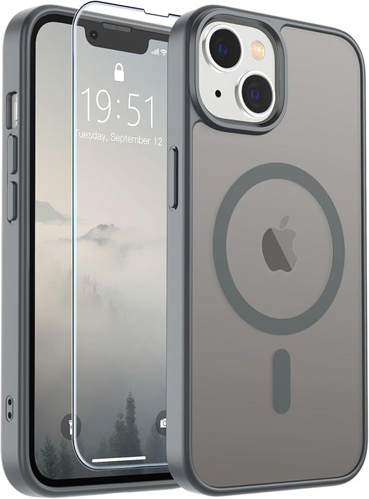 SUPFINE Magnetic for iPhone 14 Case & iPhone 13 Case (Compatible with MagSafe) (Military Grade Drop Protection) Slim Translucent Matte Shockproof Phone Cover,Gray