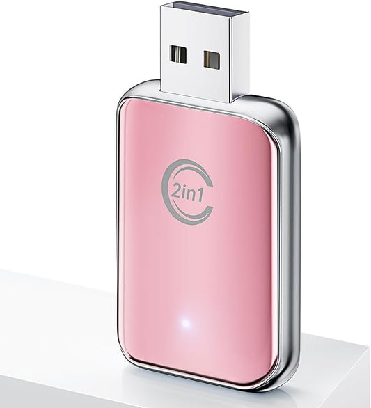 Wireless Carplay Adapter for iPhone, Convert Wired Car Play to Wireless, 2 in 1 Plug and Play Mini CarPlay and Android Auto Adapter for iOS 10 Android 11 and Above, Cars with Built-in Carplay (Pink)