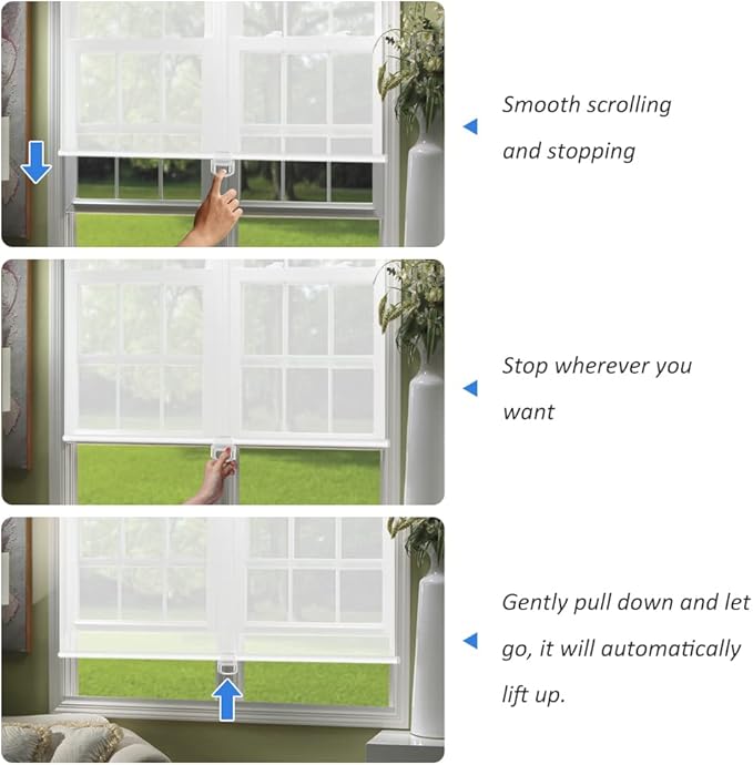 LUCKUP Light Filtering Roller Shades for Windows, Cordless Semi Sheer Solar Blinds with 5% Openness Free-Stop Window Shades for Home & Office, White 33" W x 72" L