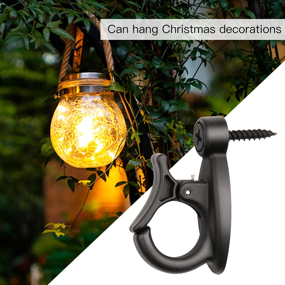 Light Hanger Hooks,String Light Hooks,Screw-in Hooks for Hanging String Lights and Wire,Plants,Wind Chimes,Plastic,Black,20 Pack
