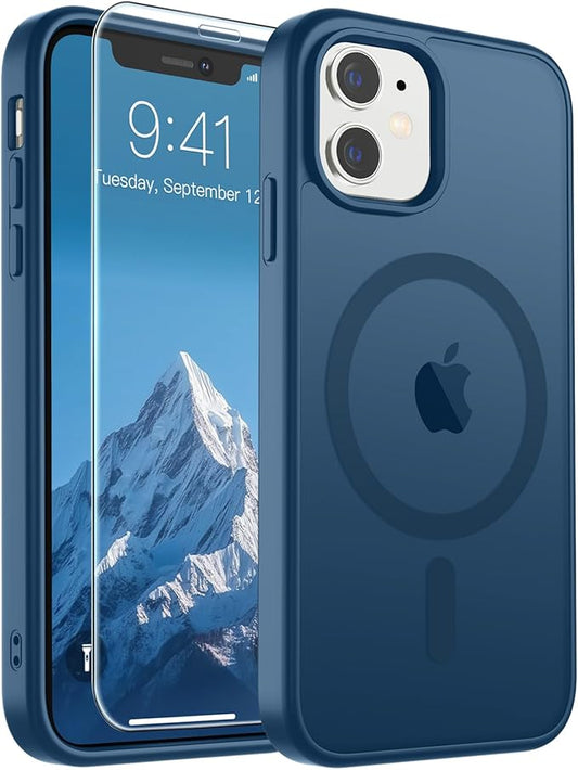 SUPFINE Magnetic for iPhone 11 Phone Case with Screen Protector (Compatible with MagSafe)(Military Grade Drop Protection) Translucent Matte Shockproof with Anti-Fingerprint Phone Case,Deep Blue