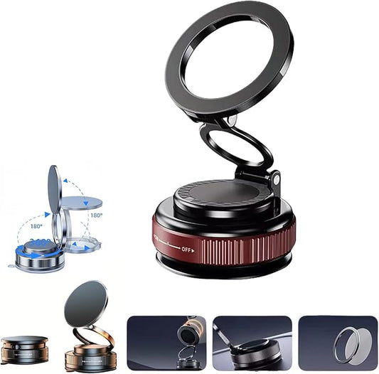 Vacuum Magnetic Car Phone Holder 360° Adjustable Foldable Portable Magnetic Phone Holder for Car for Car/Gym/Mirror/Smooth Surface Suction Cup Phone Mount Compatible for All Smartphones (Volcanic Red)