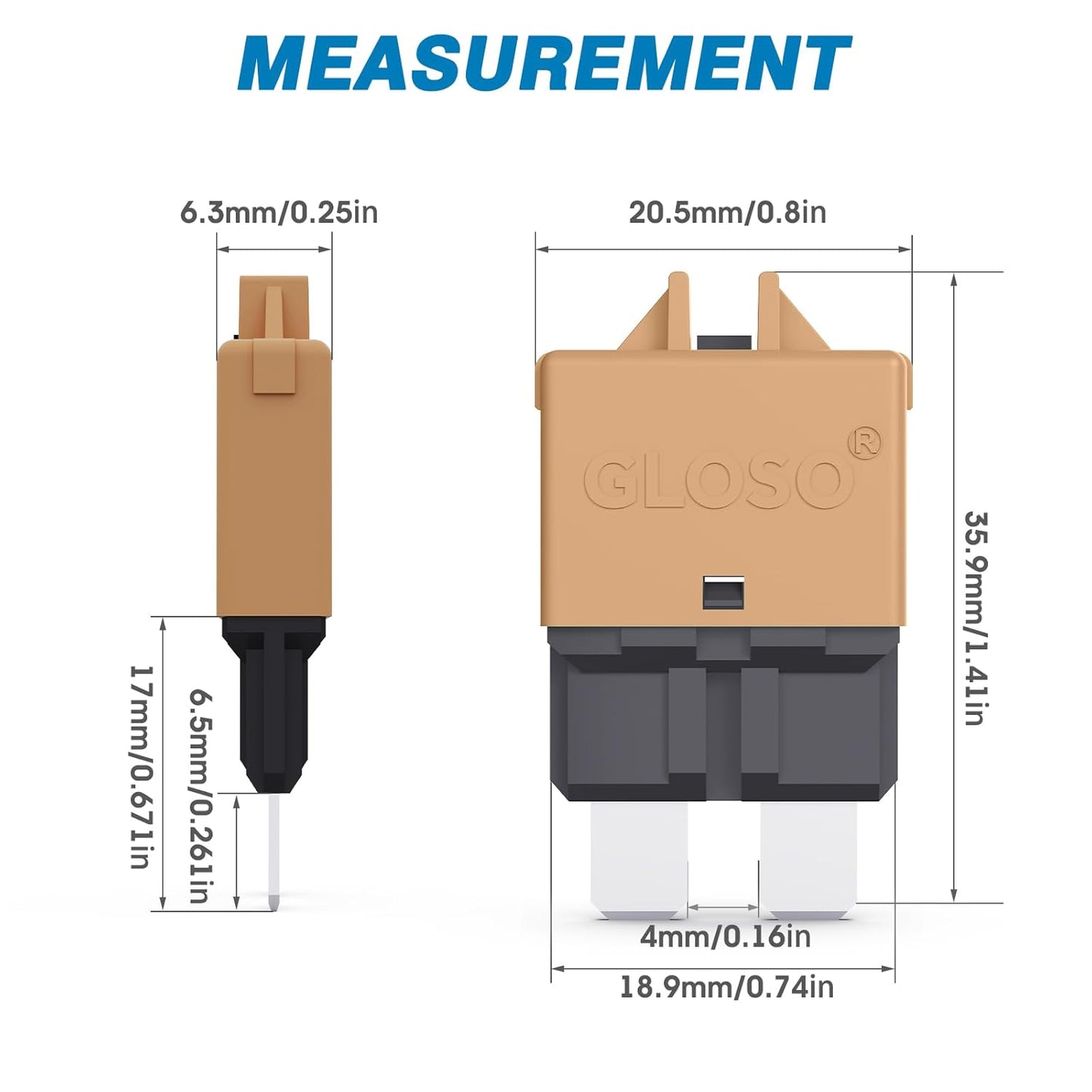 GLOSO Circuit Breaker Blade Fuse E39 (T3) Manual Reset Fuse for Car Truck RV Automotive Marine Boat Trolling motor & Custom Wiring Audio battery protection/Low Profile ATC/ATO (20A - 1 Pack)