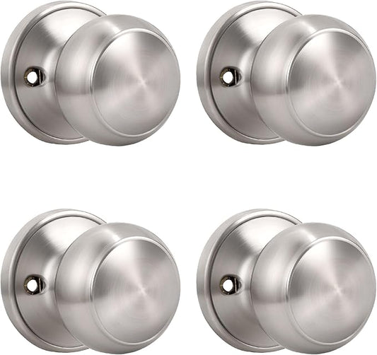 KNOBWELL 4 Pack Brushed Nickel Dummy Door Knob, Single Sided Handle for Closets, French Double Doors, and Pantry, Satin Nickel One Side Non-Turning Interior Push/Pull Door Knob