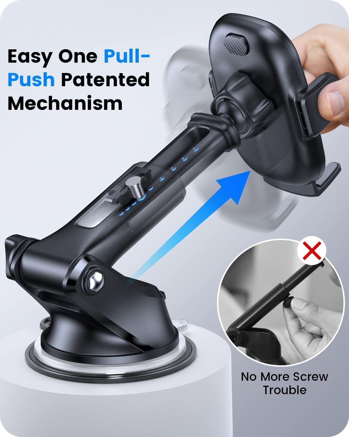 OQTIQ 3-in-1 Car Phone Mount – Dashboard, Windshield & Air Vent Holder with Strong Suction Cup, Adjustable Arm, 360° Rotation – Compatible with iPhone & Android Phones