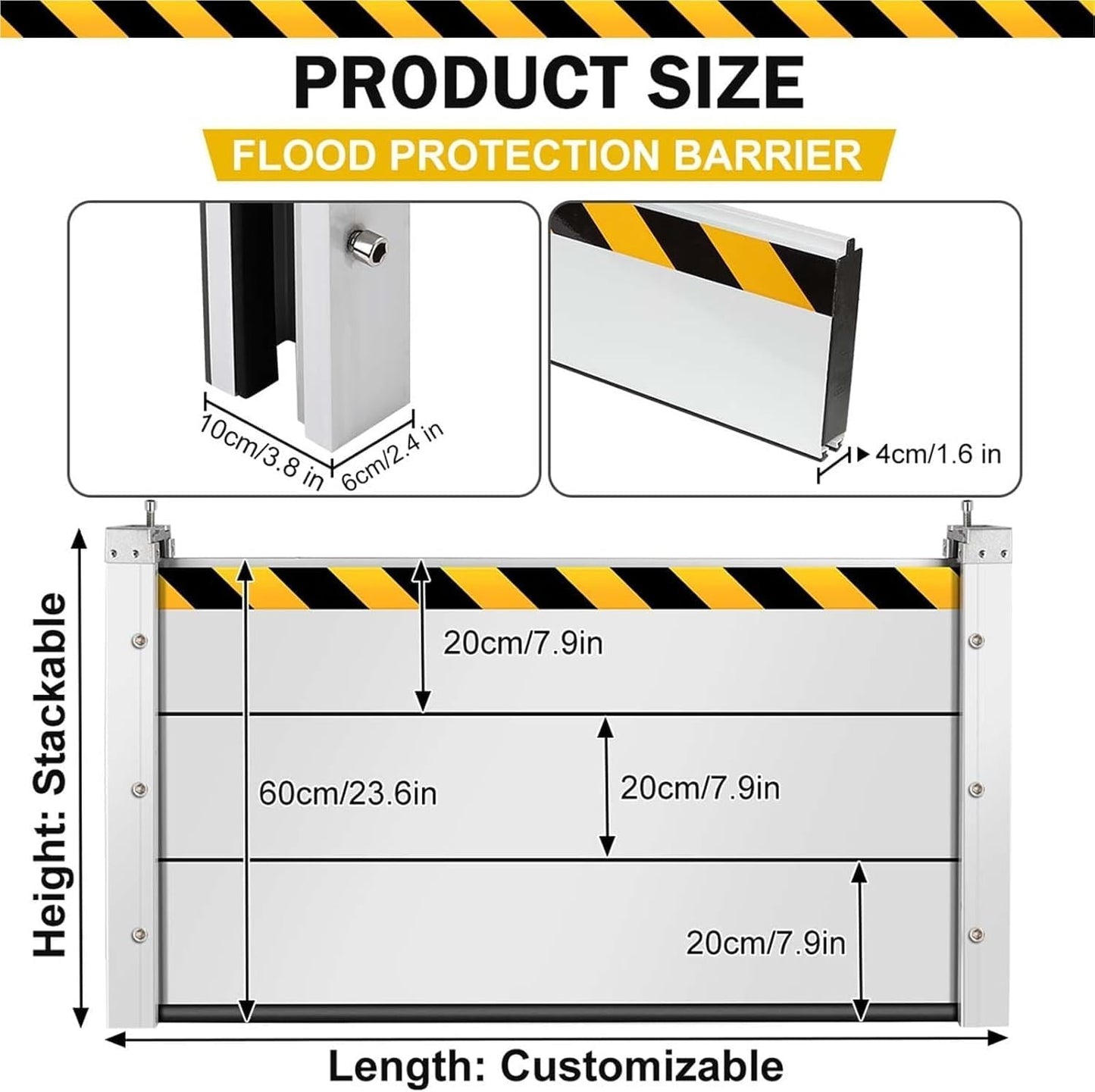 Reusable Heavy Duty Aluminum Flood Barriers for Home Exterior, Flood Protection Barriers Water Barrier Door Quick Detachable Garage Doors Detachable Mobile Rain Water Baffle ( H 15.7 inch L 14.5FT)
