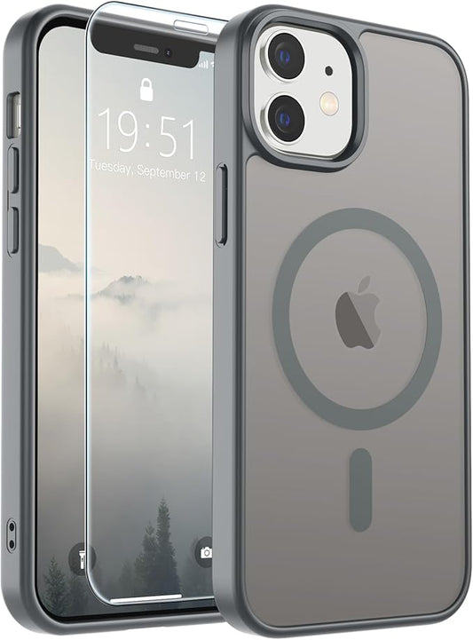 SUPFINE Magnetic for iPhone 12 Case/iPhone 12 Pro Case (Compatible with MagSafe) (Military Grade Drop Protection) Slim Translucent Matte Shockproof with Anti-Fingerprint Phone Case,Gray