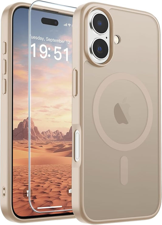 SUPFINE Magnetic for iPhone 17 Case (Compatible with MagSafe)(Military Grade Drop Protection) Translucent Matte Shockproof with Anti-Fingerprint Phone Cover,Desert Gold