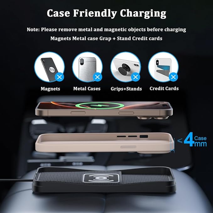Car Wireless Charger Pad for Kia K4 2025, Type-C/USB 20W Fast Wireless Car Charger Pad Non-Slip Cordless Charging Mat,B-30cm Cable USB Plug