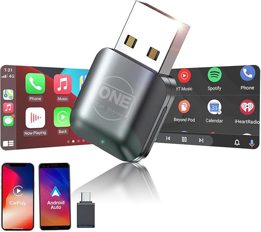 OneCarStereo Mini Wireless CarPlay Android Auto Adapter, Plug & Play, 2026 Upgrade, Convert Wired CarPlay to Wireless for iOS 10+, Fast Stable 5.8GHz Wi-Fi USB Car Play Dongle