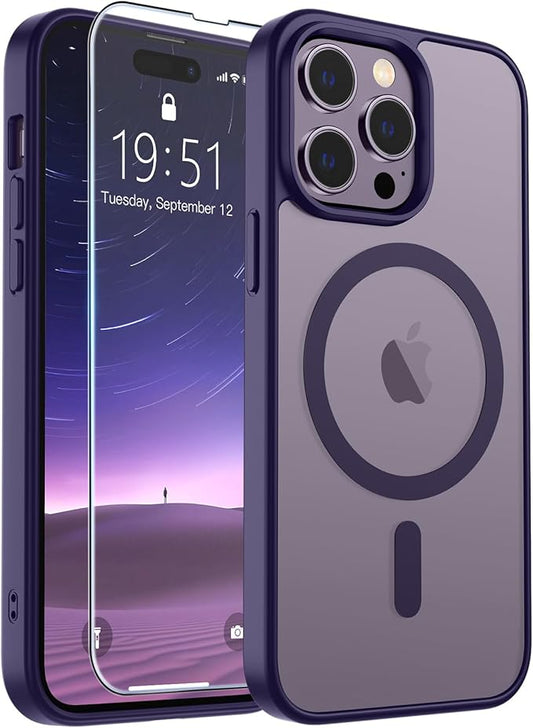 SUPFINE Magnetic for iPhone 14 Pro Case (Compatible with MagSafe) (Military Grade Drop Protection) Translucent Matte Shockproof Phone Case, Dark Purple