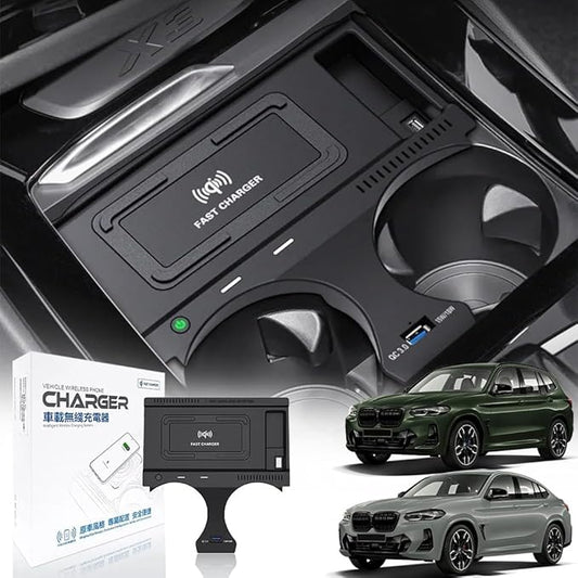 Wireless Car Charger for BMW X3/X4 2022 2021 2020 2019 2018, OEM Custom Fit with QC3.0 USB Wireless Fast Phone Charging Pad for BMW X3/X4/X3M/X4M G01 G02 Center Console Interior Accessories