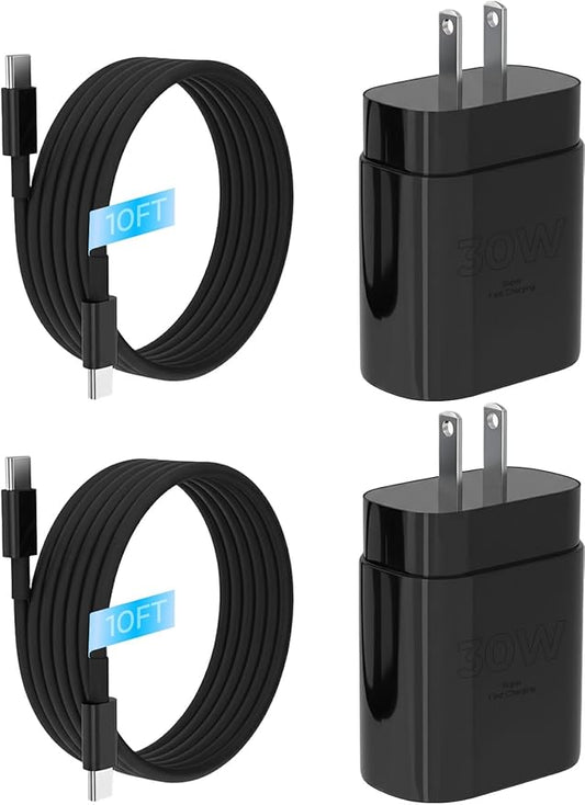 iPhone 16 15 Charger Fast Charging, 30W USB C Charger Block 10FT Cable for iPhone 15 16 Plus Pro Max/iPad Pro/AirPods, PD USBC Power Adapter Wall Plug with Extra Long Type C to C Cord (Black, 10FT)