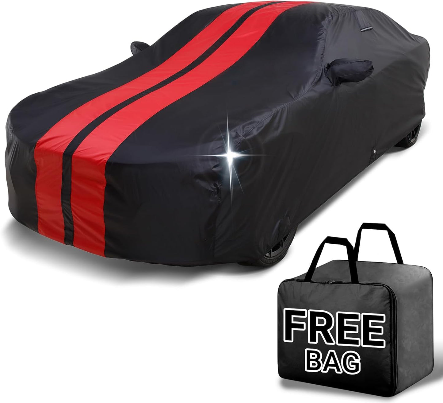 iCarCover Custom Car Cover for Chevy Cavalier (1988-2005) Waterproof All Weather Rain Snow UV Sun Protector Full Exterior Indoor Outdoor Car Cover (Stripe - Black/Red)
