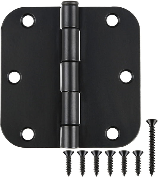 24 Pack Matte Black Door Hinges 3.5 x 3.5 Inch Interior 3 1/2 Inch Door Hinges for Doors Rounded 5/8" Radius Corners Flat Iron Hinge 3 ½"x 3 ½" Door Hardware Bisagras para Puertas Bedroom Home Decor