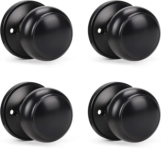 KNOBWELL 4 Pack Black Dummy Door Knob, Single Sided Handle for Closets, French Double Doors, and Pantry, Matte Black One Side Non-Turning Interior Push/Pull Door Knob