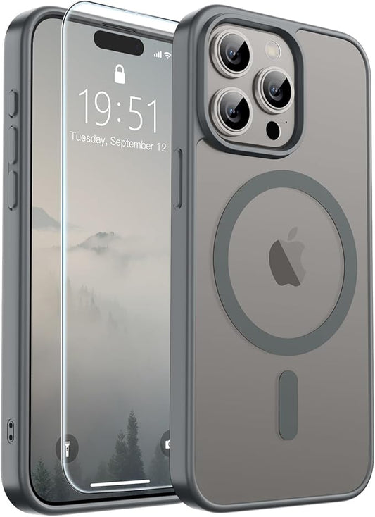 SUPFINE Magnetic for iPhone 15 Pro Max Case (Compatible with MagSafe) (Military Grade Drop Protection) Slim Translucent Matte Shockproof with Anti-Fingerprint Phone Case, Gray