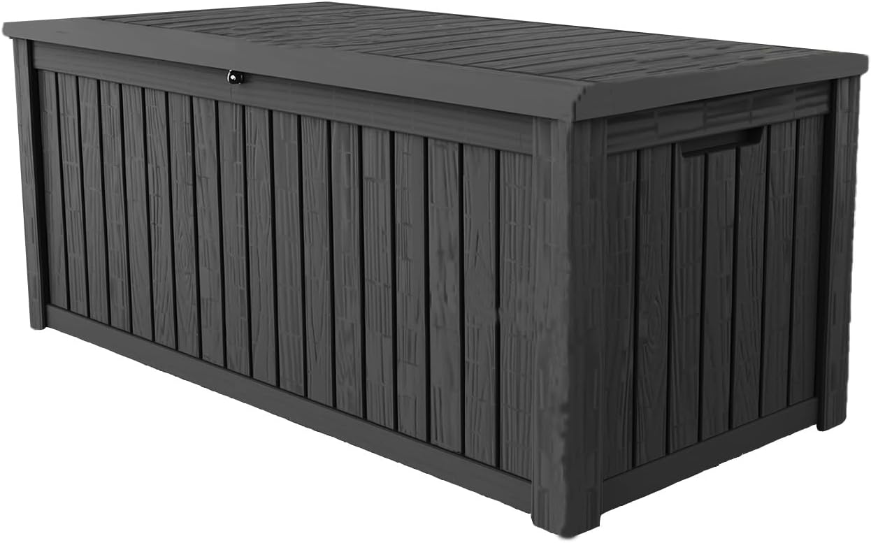 180 Gallon Lockable Resin Deck Box, Waterproof & UV-Resistant Outdoor Storage Box for Outdoor Cushion Storage, Garden Tools & Pool Accessories Storage, Black