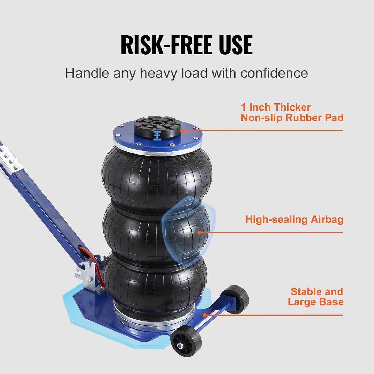 VEVOR Air Jack, 3 Ton/6600 lbs Triple Bag Air Jack, Airbag Jack with Six Steel Pipes, Lift up to 17.7", 3-5 s Fast Lifting Pneumatic Jack, with Adjustable Long Handles for Cars