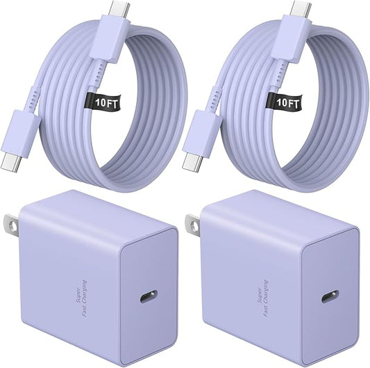 USB C Charger Type C Charger Fast Charging 10FT 45W Samsung Chargers 2-Pack with iPhone Air/17/17 Plus/17 Pro/17 Pro Max/16/16 Plus/16 Pro/16 Pro Max/15/15 Pro Max/iPad Pros/Galaxy S25 S24(Purple)