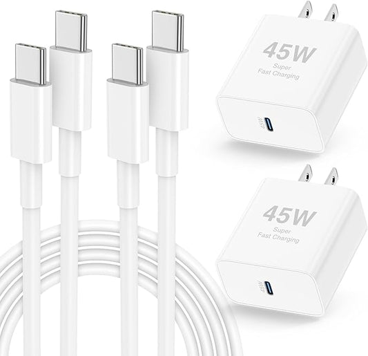 𝟐𝐏𝐚𝐜𝐤 𝟰𝟱𝗪 iPhone 17 16 15 Fast Charger,USB C Charging Block and 10ft Type C to C Cable Cord Long for Apple iPhone 17 Pro Max/17 Air/16 Pro/15 Plus/iPad/mini, Wall Plug Power Adapter Cube Brick