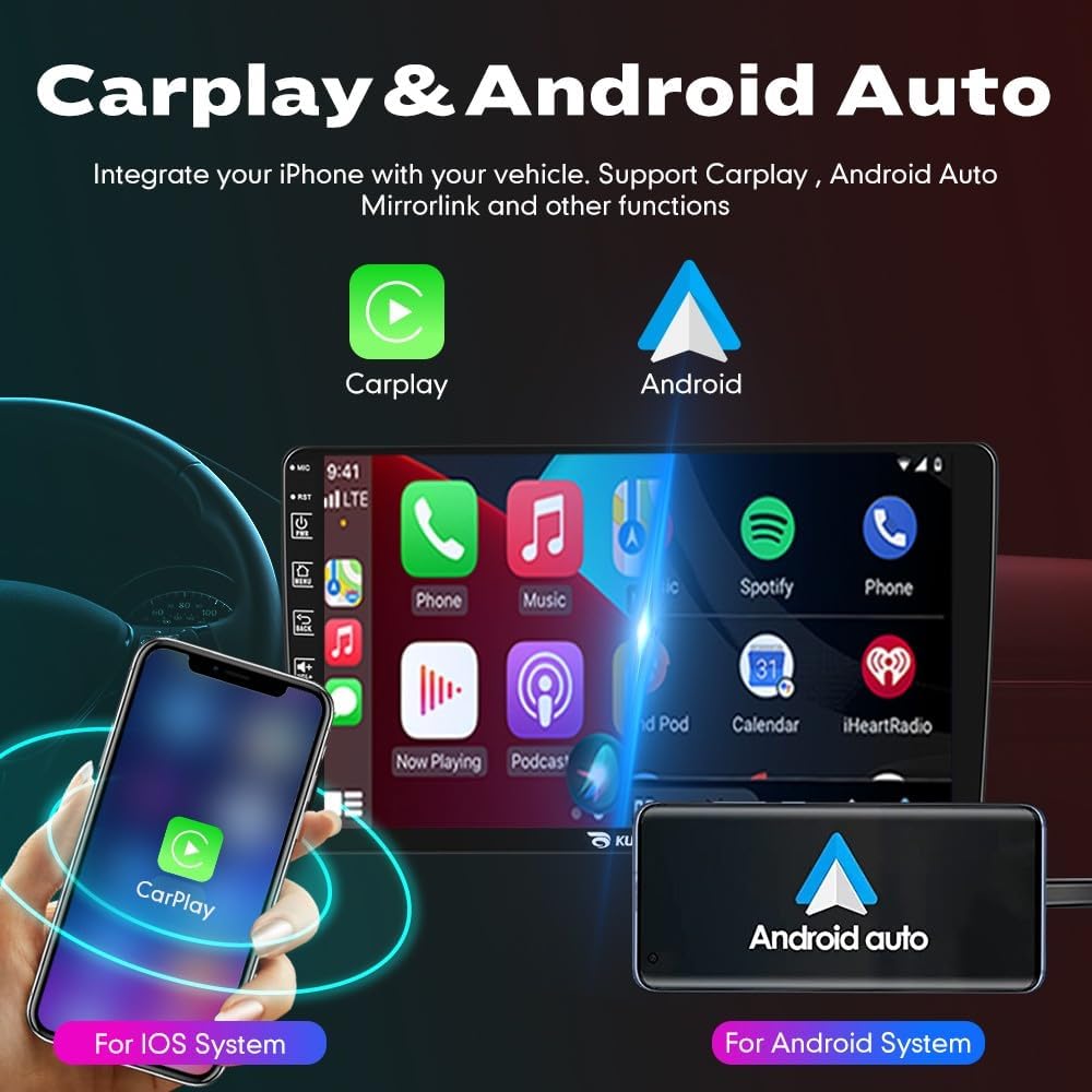 Kunfine Car CarPlay Android Auto Navigation Stereo GPS Radio Reverse Camera Display 9" IPS Touchscreen Headunit Tablet Pad Media Player For Peugeot 301 13-22 if Applicable Quad Core 4G+64G Matte Black