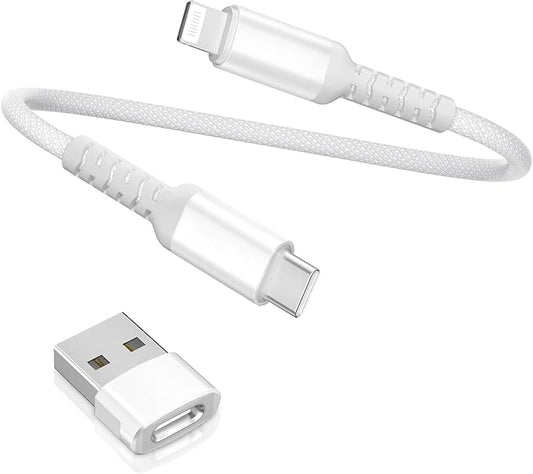 Basesailor Short 1FT USB C to Lightning Charger Cable with USB A Adapter,USB Type C Fast Charging Power Cord for Apple iPhone 14 13 12 11 Mini Pro Max Plus,XS XR X 8 7 6 5 SE,iPad 8 9 8th 9th Gen