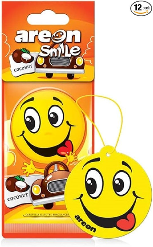 AREON ASD20 Air freshener Hanging Coconut Scent, Best Odor Eliminator, Odd Gifts, Paper Hanging Ornaments, Long Lasting Scent for Car or Home -12 Pack