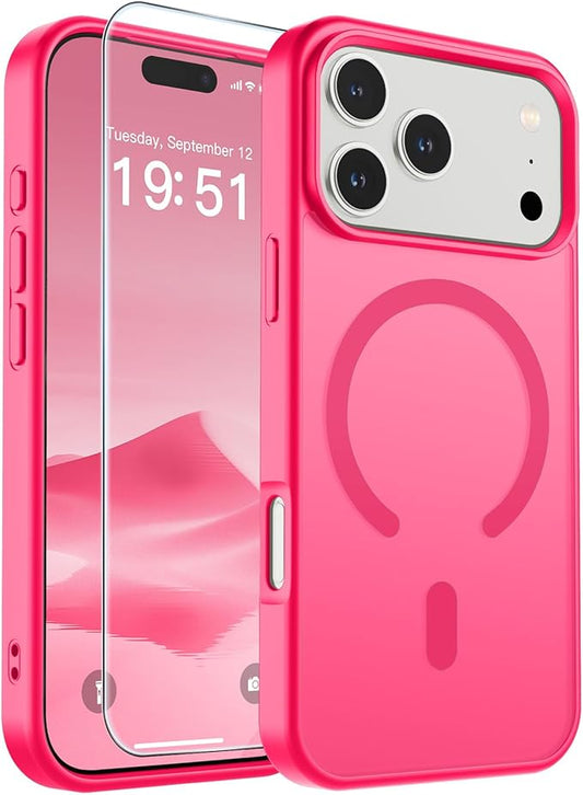 SUPFINE Magnetic for iPhone 17 Pro Case (Compatible with MagSafe)(Military Grade Drop Protection) Translucent Matte Shockproof with Anti-Fingerprint Phone Cover 2025,Hot Pink