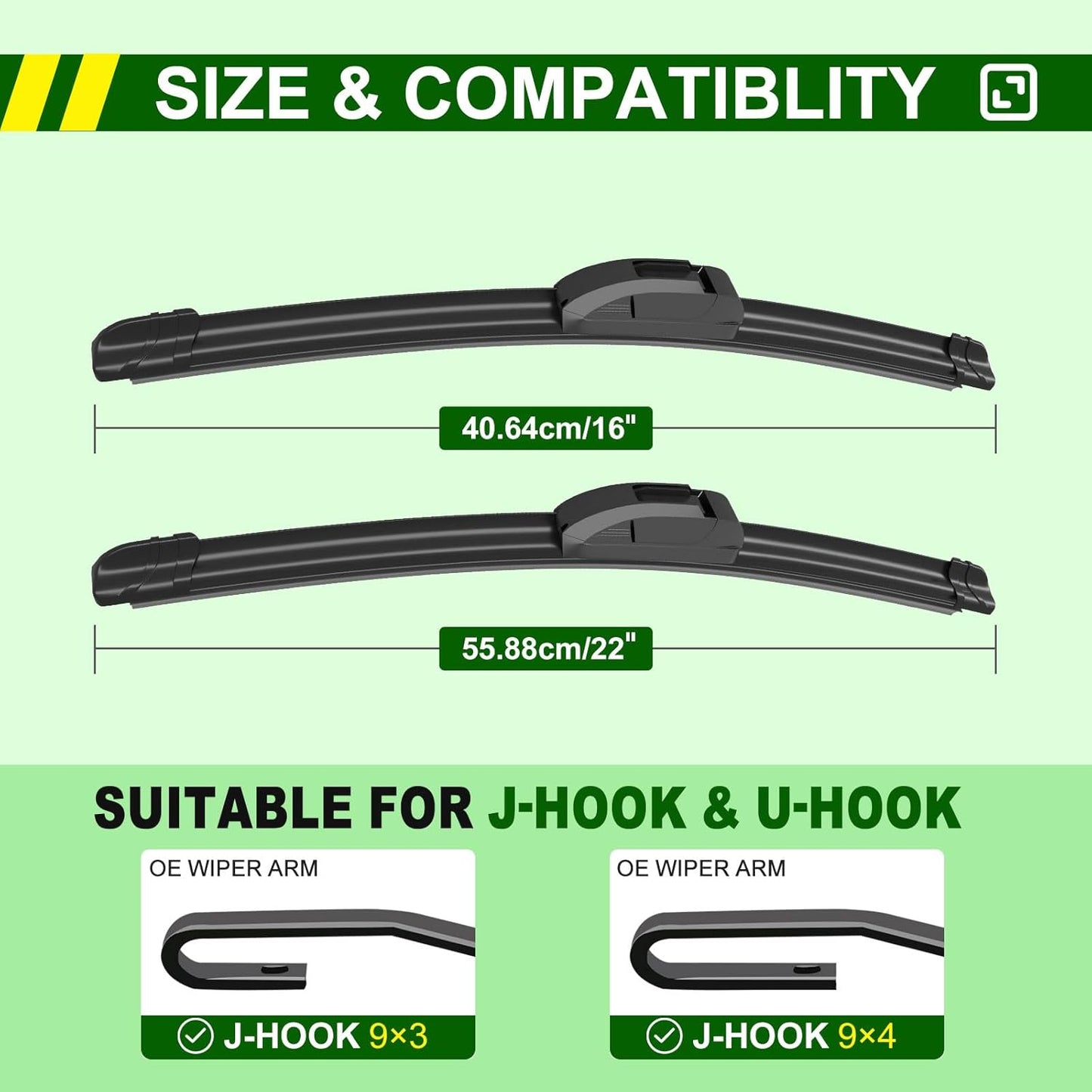 OEM Quality 22in + 16in Premium All-Season Windshield Wiper Blades for Original Equipment Replacement(Set of 2)